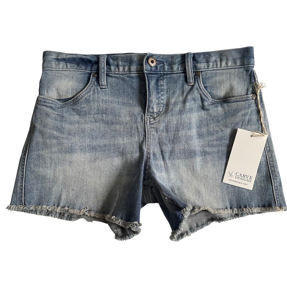 NEW Carve Designs Maui Short Women 4 Beach Blue Denim Frayed Hem Organic Cotton